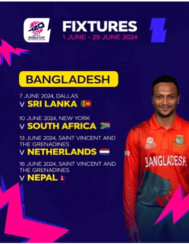 The journey of Bangladesh ICC T20 World Cup 2024 will begin against their classic rivals Sri Lanka this year in June. The 9th edition of the ICC T2